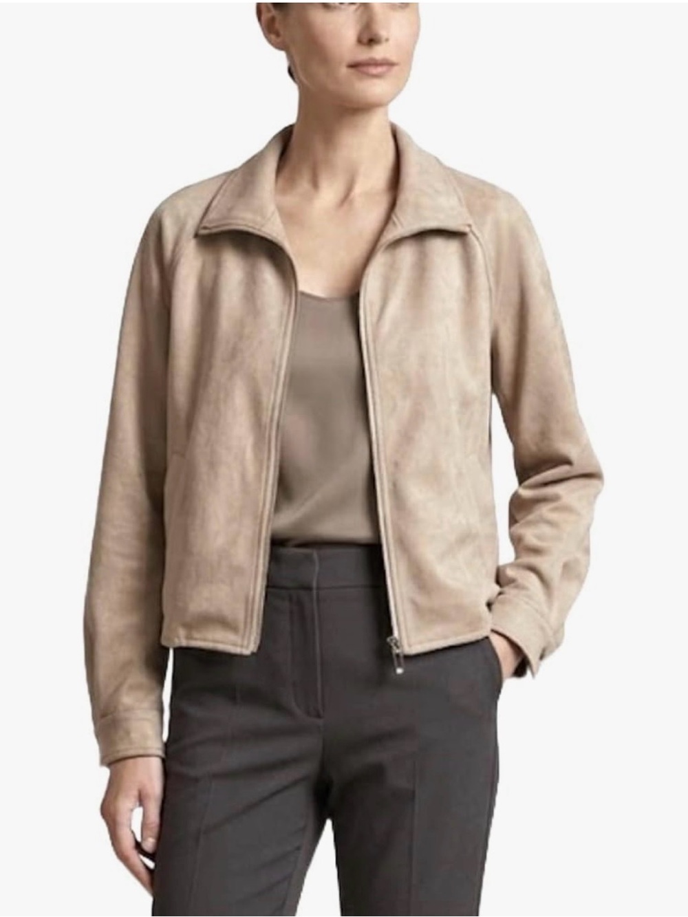 Women's Faux Suede Jacket - Beige